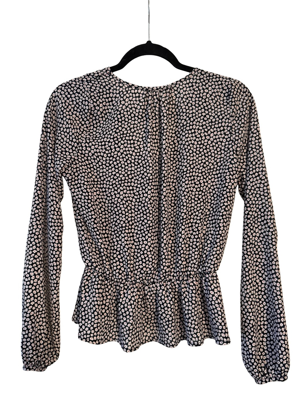 Sienna Sky Black and White Floral with peplum waist Long-Sleeve Top - Picture 2 of 5